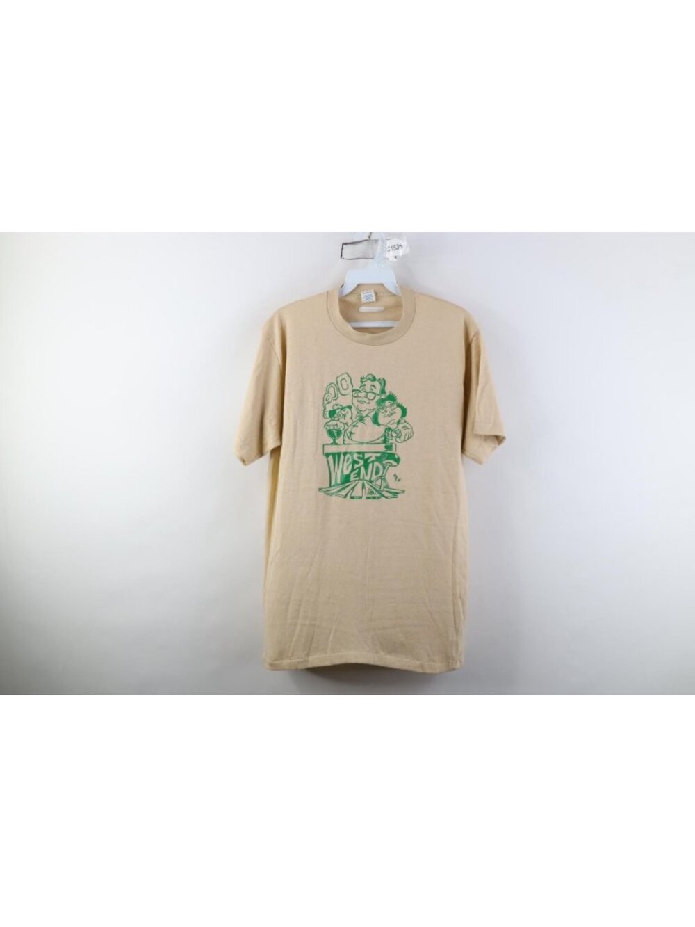 Vintage 80s Mens Large Irish Bar West End Short Sleeve T-Shirt Beige USA